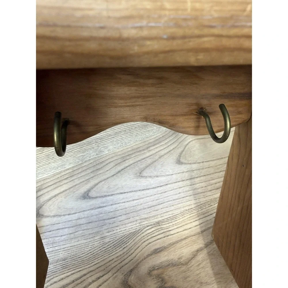 VTG Wooden Wall Shelf Hooks Heart Cut Out Cubby Trinket Farmhouse Cottage Core